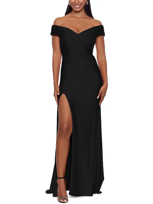 All-Day Wear Womens Split Hem Off The Shoulder Evening Dress