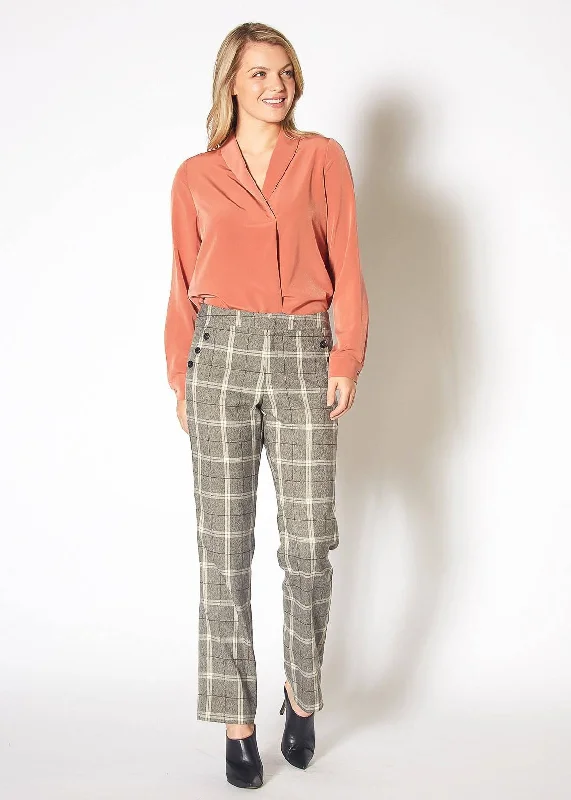 Relaxed Wear Women's Suiting Straight Pants in Mocha Plaid