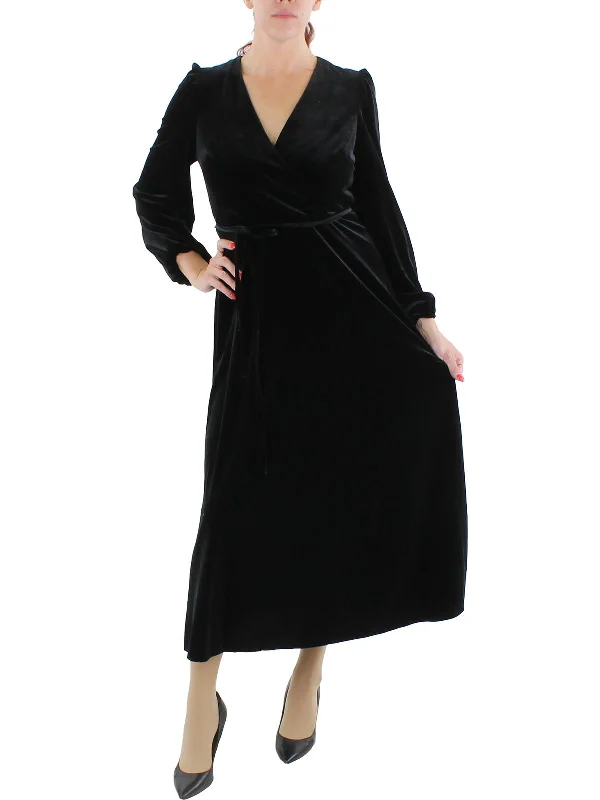 Classic Choice Womens Velvet Long Sleeves Midi Dress