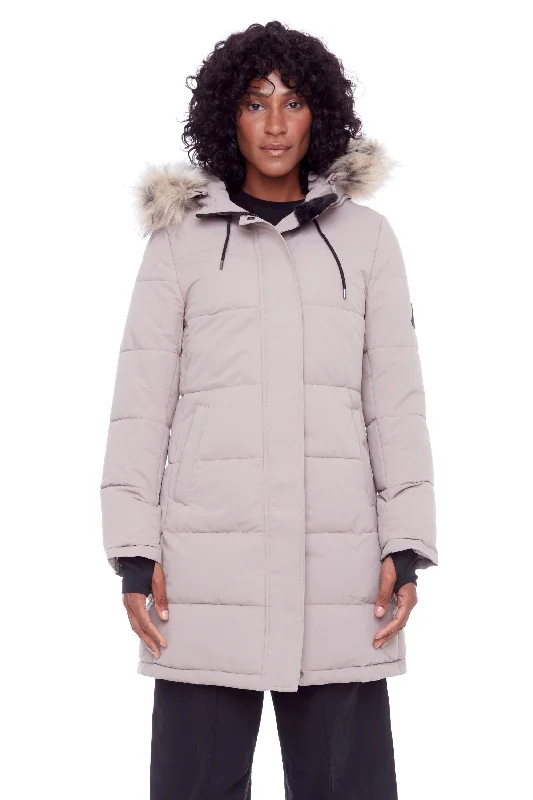 Summer Comfort AULAVIK | WOMEN'S VEGAN DOWN (RECYCLED) MID-LENGTH HOODED PARKA COAT