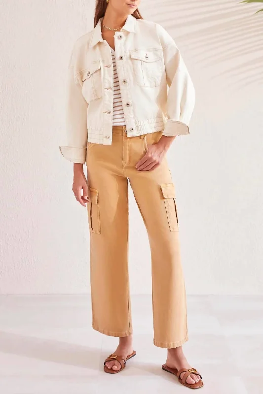 Breezy Style Casual Jacket With Elastic Waist In Ecru