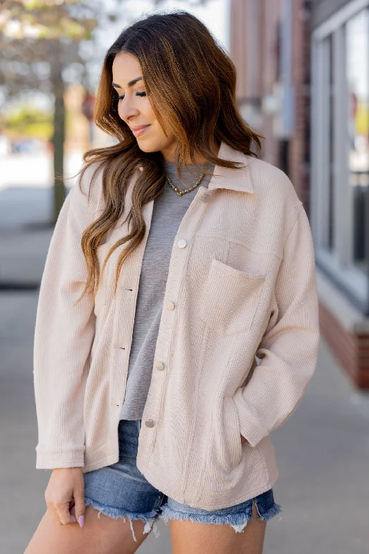 Weekend Style Corded Pocket Accented Shacket