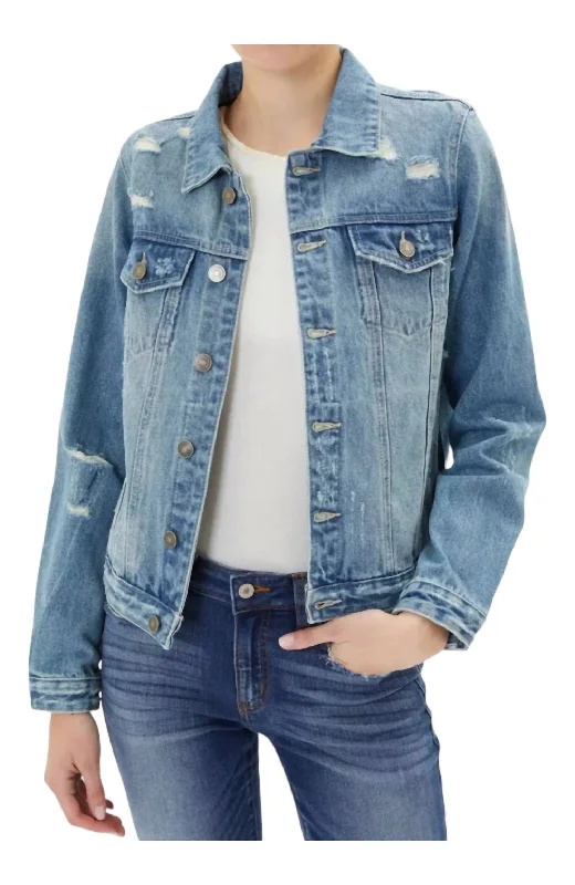 Sporty Elegance Everyday Denim Jacket In Blue