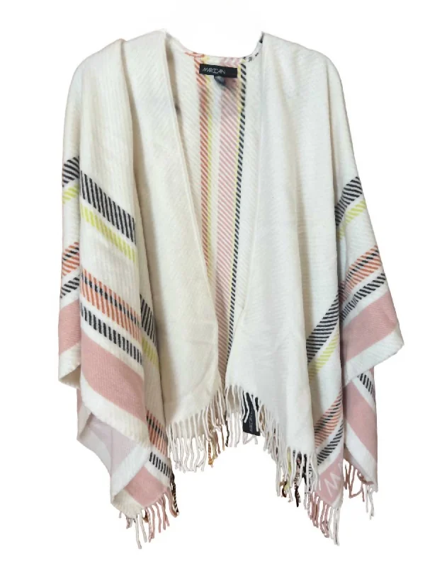 Trendy Comfort Fringe Cape In Winter White