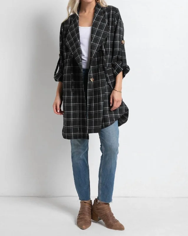 Relaxed Style Harper Plaid Layering Jacket In Black