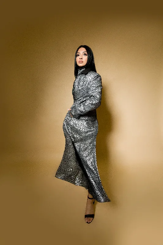 Urban Comfort Silver Reflective Matrix Trench Coat