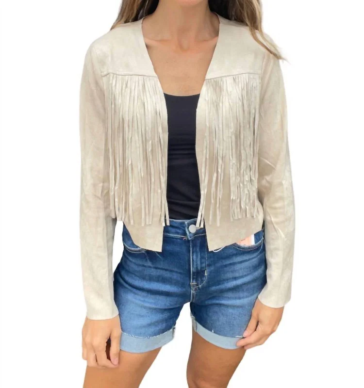 Exquisite Craftsmanship Western Fringe Suede Jacket In Natural