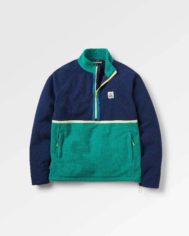 Exquisite Craftsmanship Off Trail Recycled Grid Polar Fleece - Rich Navy/Green Lake