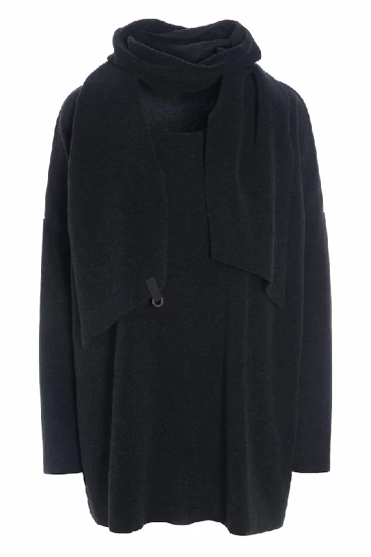 Comfortable Jackets SWEATER WITH SCARF - 1338 - SOFT BLACK