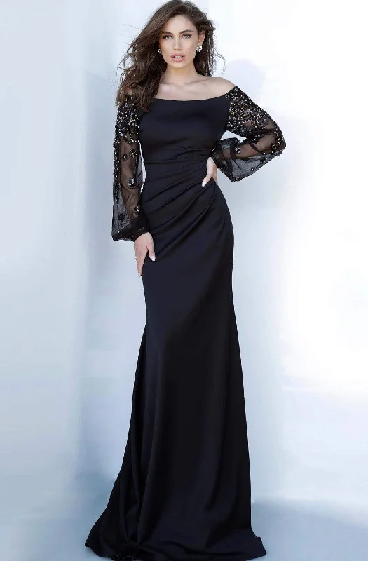 Everyday Style Jovani - 1156 Off- Shoulder Bishop Sleeve Sheath Dress