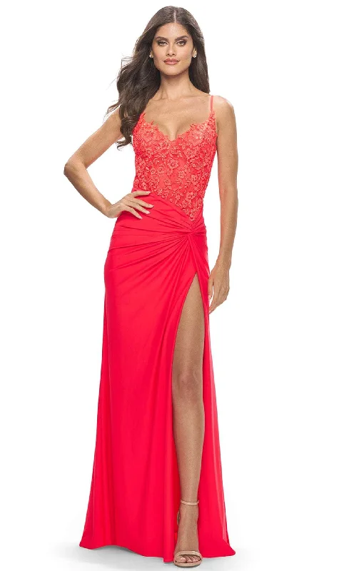 Versatile Comfort La Femme 31447 - Lace Applique Corset Bodice Long Prom Dress