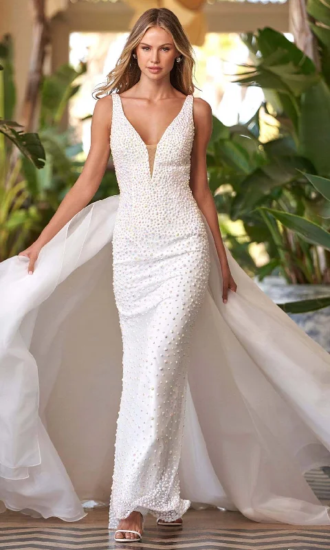 Stylish Wear Sherri Hill - 54871 Plunging V-Neck Overskirt Dress