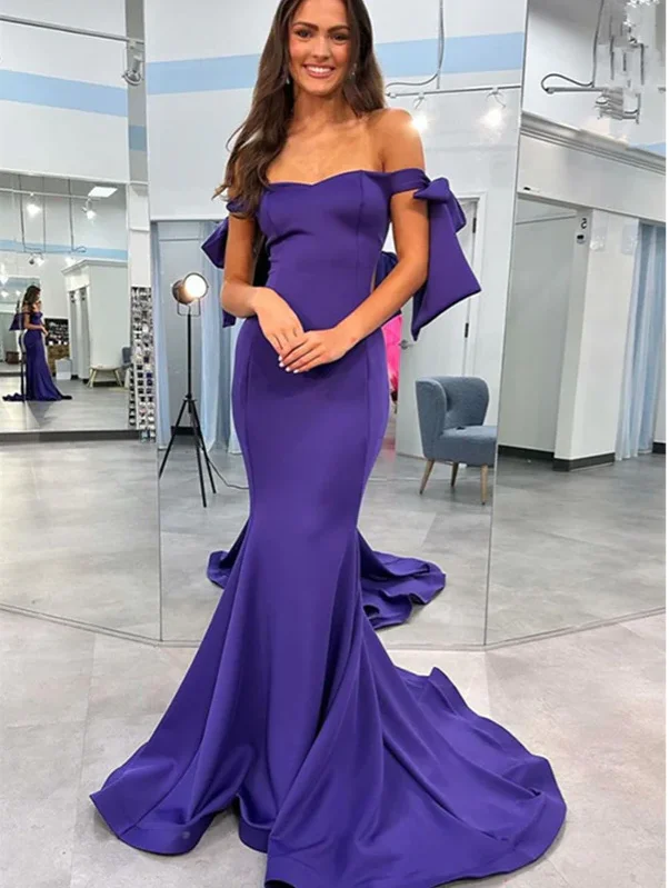 Comfortable Tops Purple Off Shoulder Mermaid Elegant Long Prom Dress, DP2050