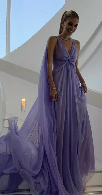Cozy Look Purple V Neck A-Line Elegant Long Party Dress, DP2037