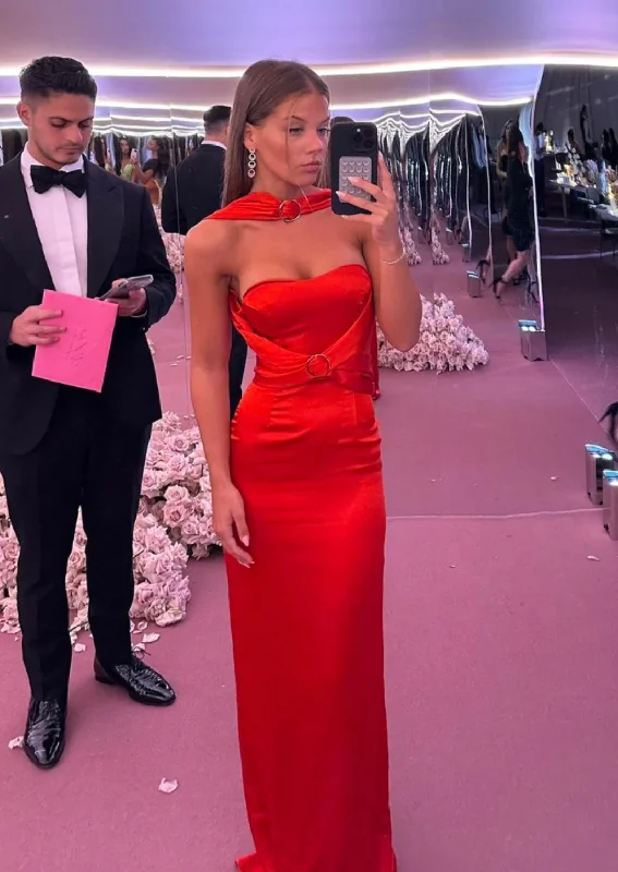 Comfortable Tops Sexy Red Sweetheart Satin Charming Long Prom Dress, DP2019
