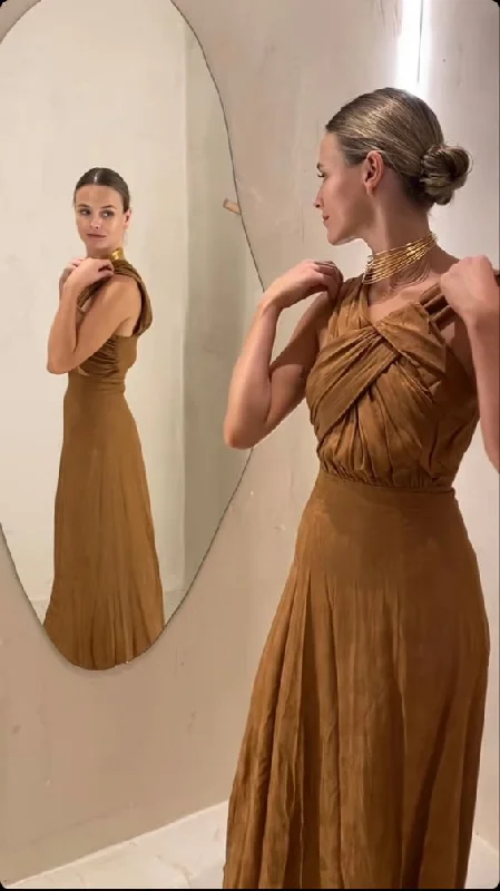 Cozy Chic Simple A-Line Long Party Dress Wedding Guest Dress, DP2072